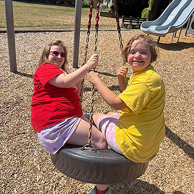 having fun on the tire swing