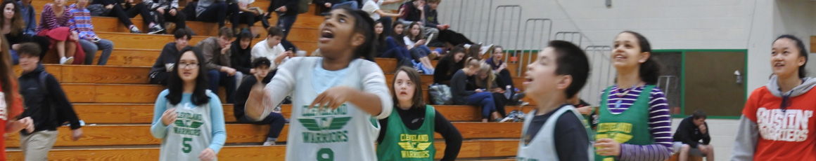 Photo of multiple girls and a boy playing basketball